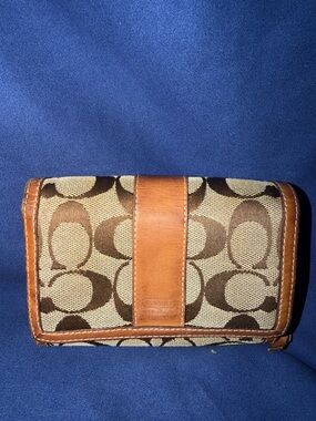 Vintage Coach Brown/Tan Signature Canvas Trifold Wallet